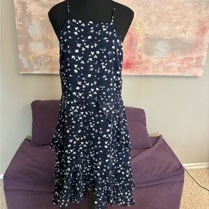 Banana Republic Navy Dress Floral Spaghetti Strap with Ruffle Skirt‎ Size M
